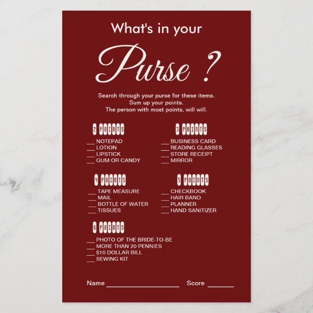 Modernes und elegantes Burgunder Brautparty Game (Rückseite)