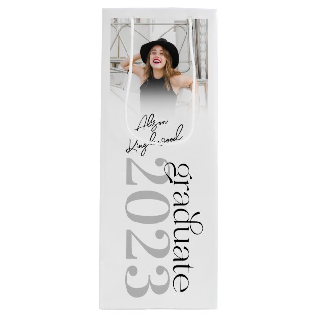 Modernes und elegantes Geschenk für Abschlüsse Geschenktüte Für Weinflaschen (Vorderseite)