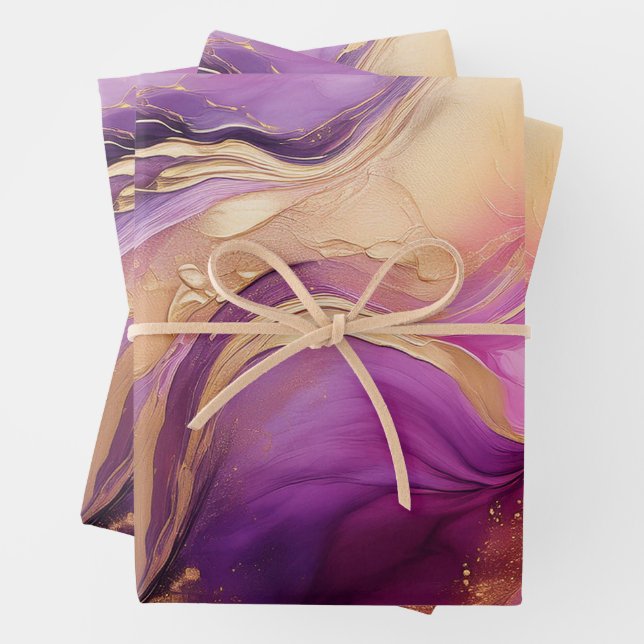 Modernes und elegantes - Lila Rosa und Gold- Geschenkpapier Set (Beispiel)