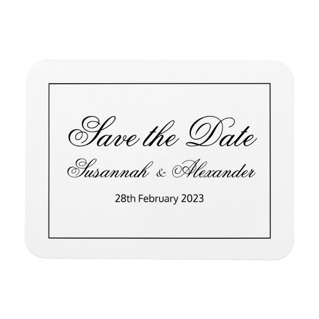 Modernes und elegantes Schwarz-Weiß-Save the Date Magnet (Horizontal)