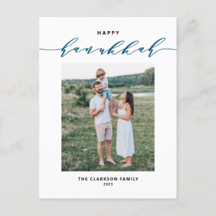 Modernes und elegantes Script Happy Hanukkah Foto Feiertagspostkarte