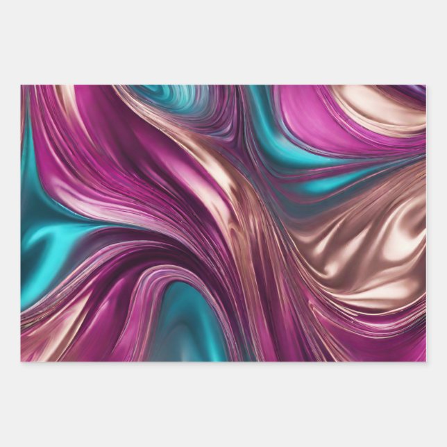 Modernes und elegantes Viva Magenta Turquoise Gold Geschenkpapier Set (Vorderseite)