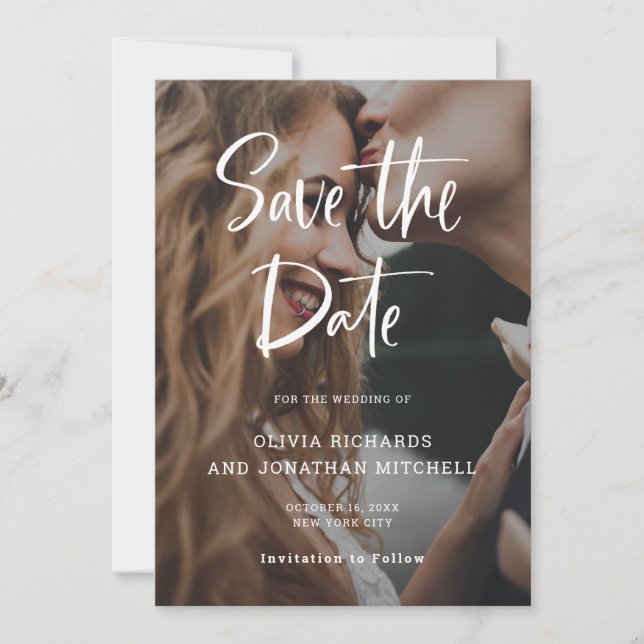 Modernes und elegantes Weiß | Custom Foto Wedding Save The Date (Vorderseite)