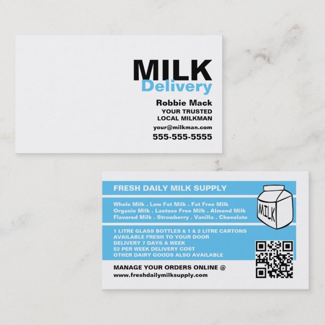 Modernes und kühnes Design, Lieferung von Milkman/ Visitenkarte (Vorne/Hinten)