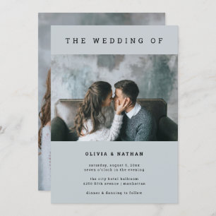 Modernes und minimales Grau  Hochzeit von zwei Fot Einladung