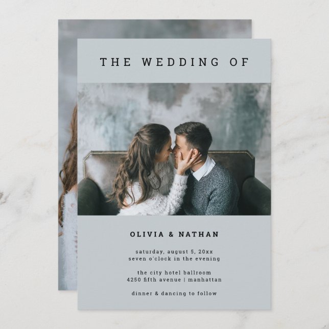 Modernes und minimales Grau | Zwei-Foto-Hochzeit Einladung (Vorne/Hinten)