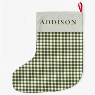 Modernes und rustikales Green Gingham Großer Weihnachtsstrumpf