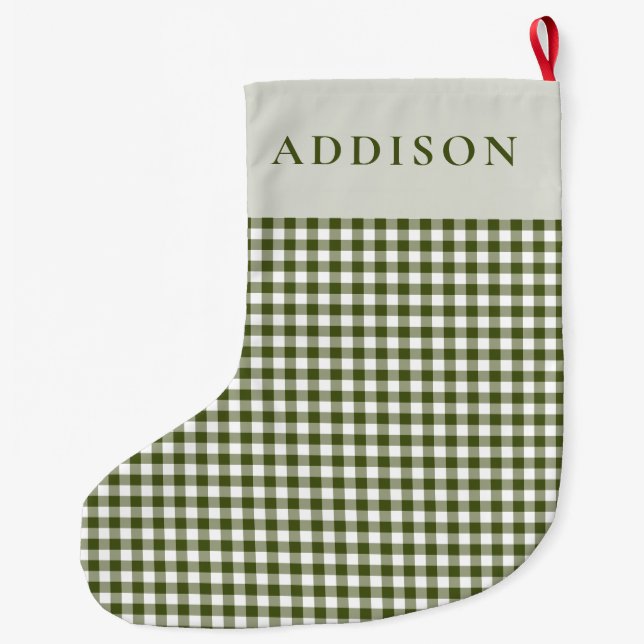 Modernes und rustikales Green Gingham Großer Weihnachtsstrumpf (Rückseite)