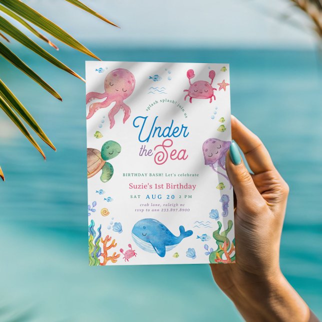 Modernes Unterseewasser Kinder 1. Geburtstag Party Einladung (Von Creator hochgeladen)