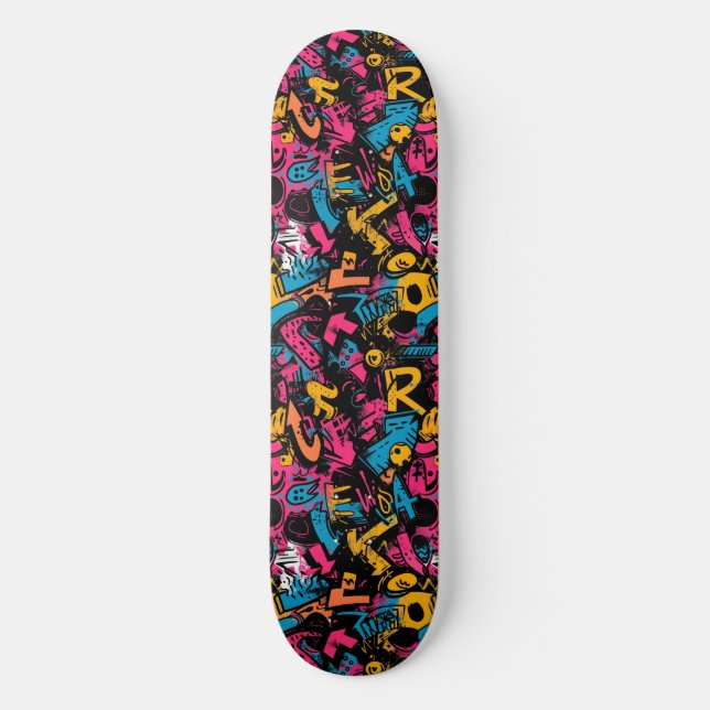 Modernes Urban Graffiti Grunge Muster Skateboard (Vorderseite)