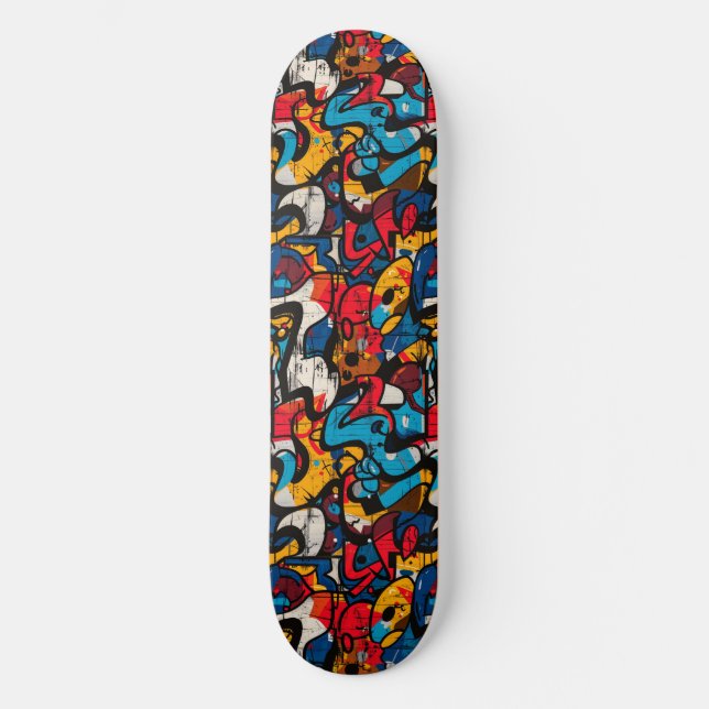 Modernes Urban Graffiti Grunge Muster Skateboard (Vorderseite)