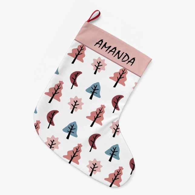 Modernes Urlaubsmuster - Cookie Cutter Name Großer Weihnachtsstrumpf (Vorderansicht (hängend))