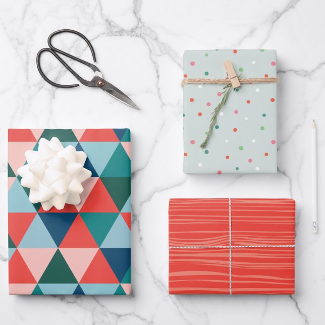 Modernes Urlaubspapier für Bäume - rot Geschenkpapier Set (Vorderseite)