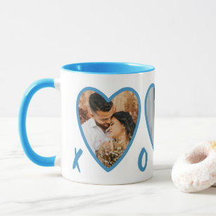 Modernes Valentines Light Blue Hearts Foto Tasse