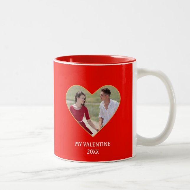 Modernes Valentinisches Foto & Herz Zweifarbige Tasse (Rechts)