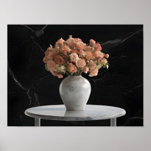 Modernes Vase-Set aus schwarzer Keramik auf schwar Poster