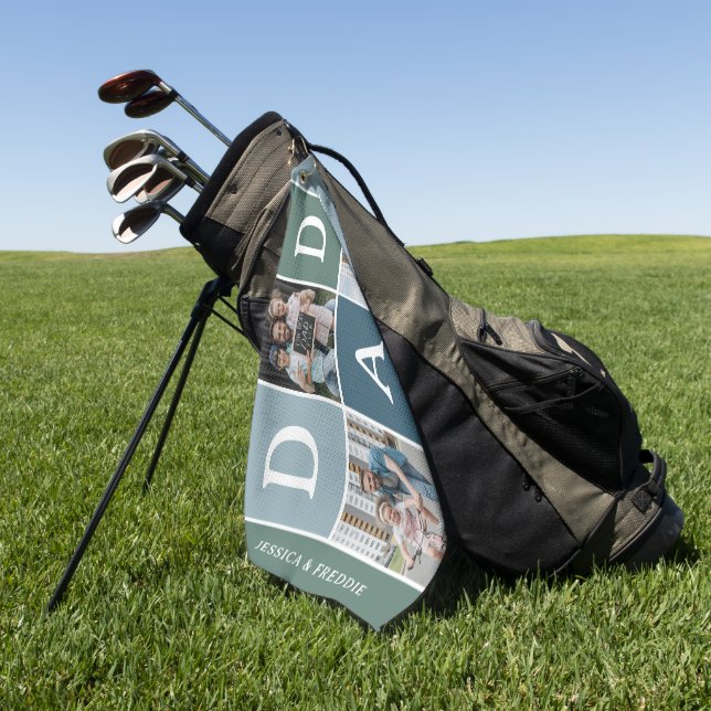 Modernes 'VATER' 3-Foto-Geschenk Golfhandtuch (Gras)