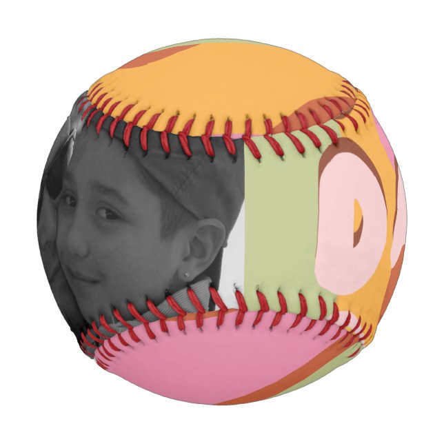 Modernes Vatertag Retro Muster Vater Message Foto Baseball (Vorderseite)