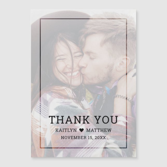 Modernes verblichenes Foto Schwarzes Skript Hochze Magnetkarte (Vorderseite)