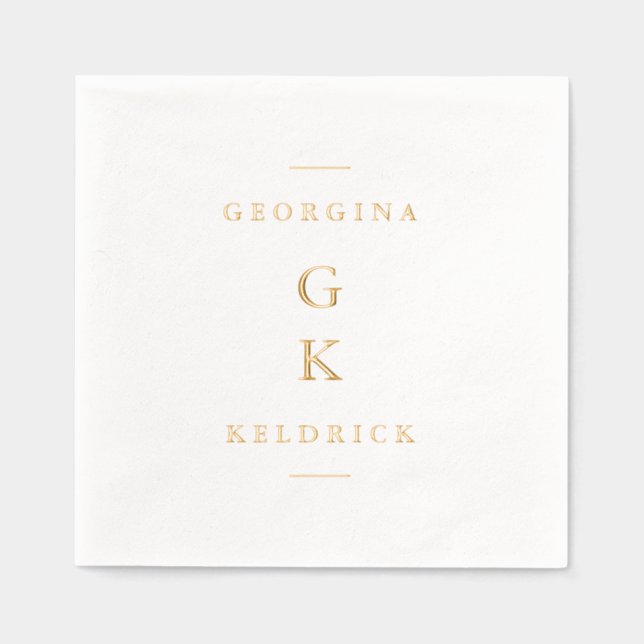 Modernes Vertikales Monogramm Servietten Mit Folie (Vorderseite)