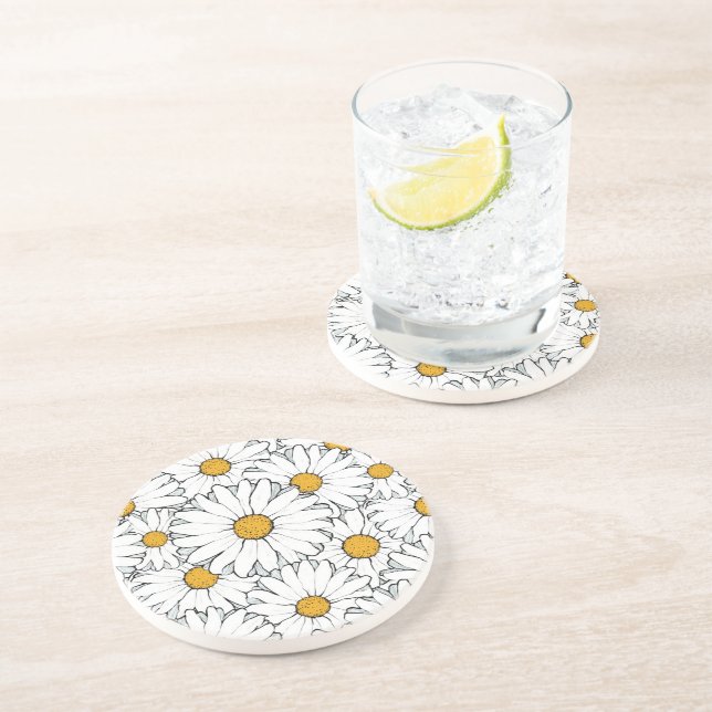 Modernes, Verziertes Daisy-Muster Wasserfarbe Getränkeuntersetzer (Seite)