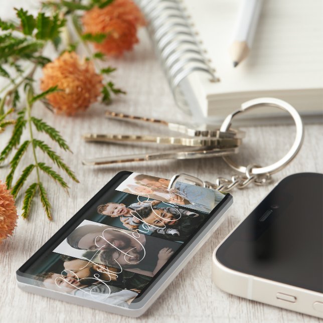 Modernes Vier-Foto Collage Bester Vater je Schlüsselanhänger (Vorderseite rechts)