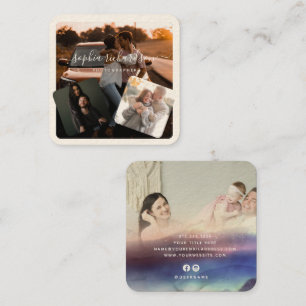 Modernes Vier-Foto-Signature-Creme Lässig Quadratische Visitenkarte