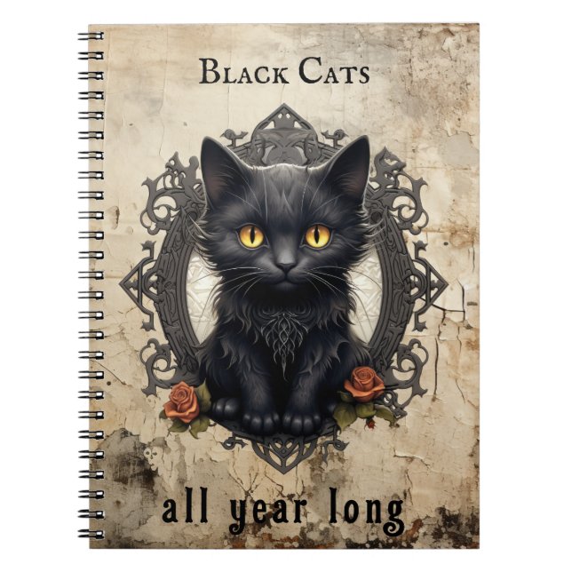 Modernes Vintages Black Cat Alt Paper - kundenspez Notizblock (Vorderseite)