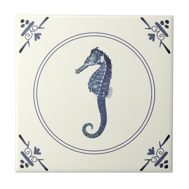 Modernes Vintages Blaues Meer Fliese (Vorderseite)