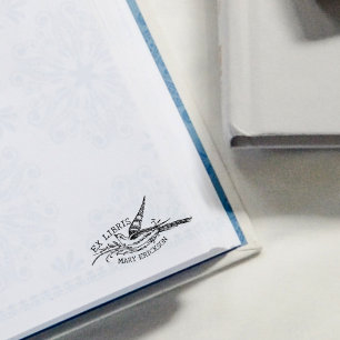 Modernes Vintages Buch Bird, Library Ex Libris Gummistempel