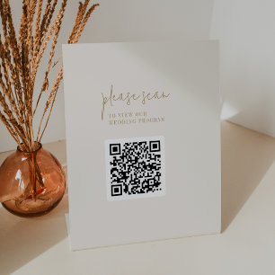 Modernes, Vintages Gold QR Code Hochzeitsprogramm Sockelschild