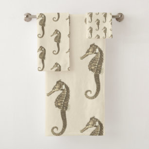 Modernes Vintages Goldbraun-Seepferd auf Beige-Cre Badhandtuch Set