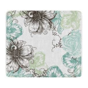 Modernes Vintages grafisches Blumen-Aqua-Mit Schneidebrett
