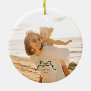 Modernes Vintages Green Retro Bows Foto Weihnachte Keramik Ornament