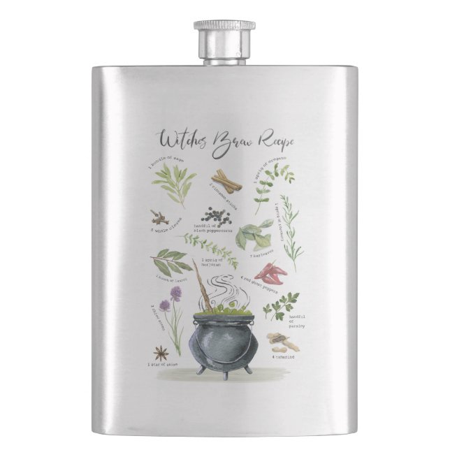 Modernes Vintages Halloween-Cauldron-Rezept 1 Flachmann (Vorderseite)