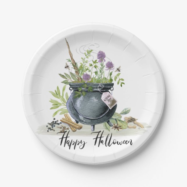Modernes Vintages Halloween Cauldron Rezept 1 Pappteller (Vorderseite)