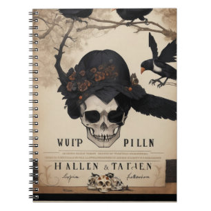 modernes Vintages Halloween Crow and Skull Noteboo Notizblock