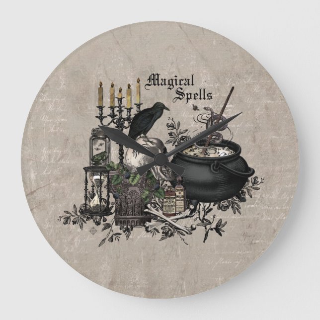 Modernes Vintages Halloween WITCHES BREW Große Wanduhr (Vorderseite)