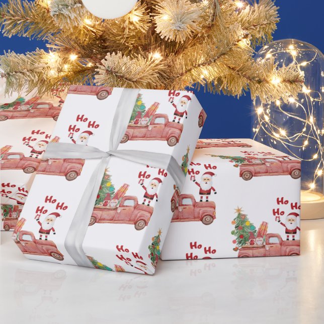 Modernes Vintages Muster Weihnachtsbaumroter LKW X Geschenkpapier (Feiertage)