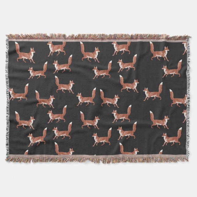 Modernes, Vintages Niedliches Red Fox-Muster Decke (Vorderseite)