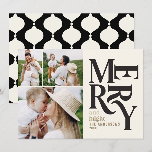 Modernes Vintages Retro Chritsmas Foto aus schwarz Ankündigung (Vorne/Hinten)