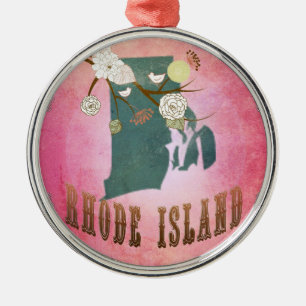 Modernes Vintages Rhode Island Ornament Aus Metall
