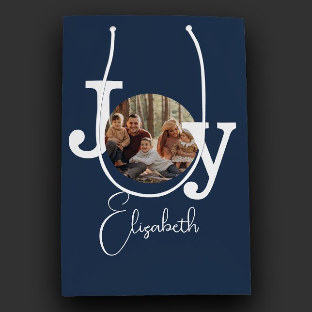 Modernes Vintages Schriftsetzwerk Weihnachts-Foto Mittlere Geschenktüte (Von Creator hochgeladen)