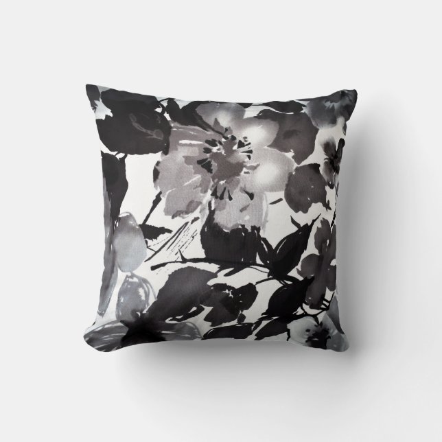 Modernes Vintages Schwarz-weißes Blumen des Kissen (Vorderseite)
