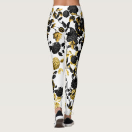 Modernes Vintages Schwarz-weißes Gold-Blumenmuseum Leggings