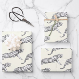 Modernes Vintages Schwarz-weißes Tiger in Elfenbei Geschenkpapier Set