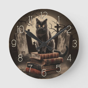 Modernes Vintages Schwarzes Katzen Halloween Runde Wanduhr