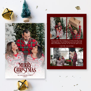 Modernes Vintages Script Dark Red 4 Fotos Weihnach Feiertagskarte