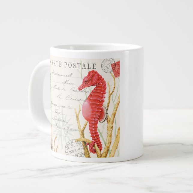 modernes Vintages Seepferd Jumbo-Tasse (Vorderseite Links)