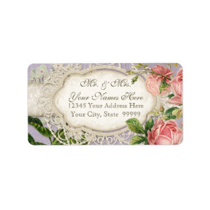Modernes, Vintages Spitzentea Hydrangea in Rose Adressaufkleber
